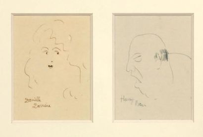 Charles TRENET (1913 - 2001) Deux dessins à l'encre sur papier, L'un annoté "Danièle...
