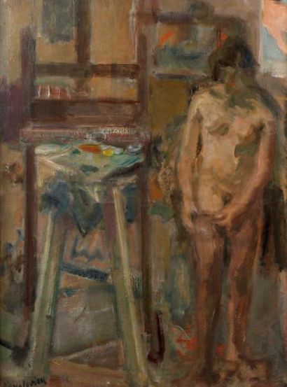 LAZARE VOLOVICK (1902-1977) Nue dans l'atelier du peintre Huile sur toile, signée...