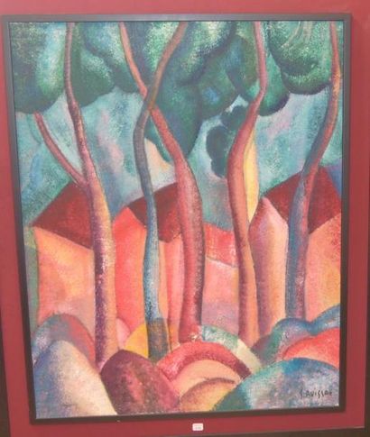 Simon AVISSAR (né en 1948) Cinq grands arbres Huile sur toile, signée en bas à gauche...