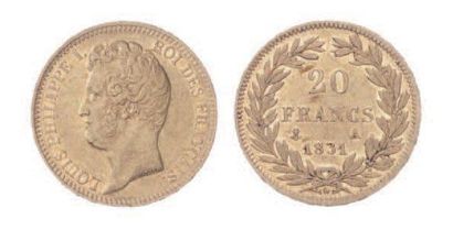  LOUIS PHILIPPE (1830-1848). Lot de deux 20 f. tête nue 1831 A et laurée, 1833 A....