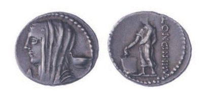 ROME République, L. Cassius Longinus (63 av.). Denier au buste de Vesta voilée et...