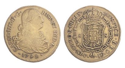 Colombie Charles IV (1788-1808). Huit escudos, 1792 Popayan. TTB