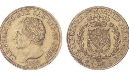 ITALIE Sardaigne, Charles Felix (1821-1831). 80 lire, 1825 Gênes. TTB