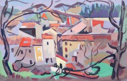 ATELIER VANBER(1905-1994) Village de la Drôme Gouache, signée en bas à droite. 32...