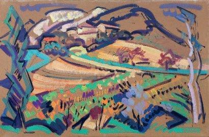 ATELIER VANBER(1905-1994) Paysage drômois Gouache sur papier marouflé sur toile,...