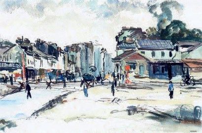 ATELIER VANBER(1905-1994) Rue à Montreuil Aquarelle, signée en bas à droite. 20 x...