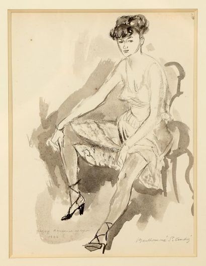 Louis BERTHOMMÉ-SAINT-ANDRÉ (1905-1977) Gagny, danseuse au repos, 1946 Lavis sur...