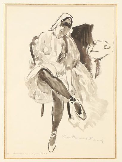 Louis BERTHOMMÉ-SAINT-ANDRÉ (1905-1977) Danseuse au repos, 1950 Lavis sur papier...