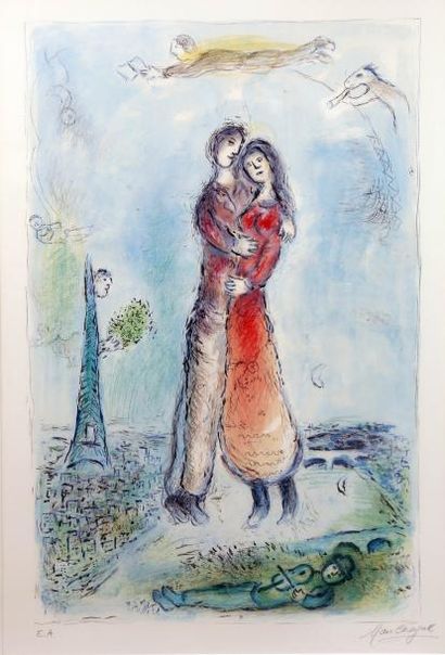 Marc CHAGALL (1887-1985) La Joie, 1980 (Sorlier N° 976) Lithographie en couleurs...