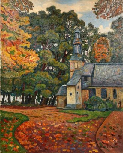 Henri de SAINT-DELIS (1878-1949) Chapelle de Grâce, Honfleur à l'automne Huile sur...