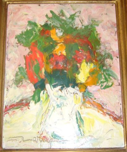 Fernand LARUE (1916-1999) Fleurs Huile sur isorel. Signée en bas à gauche. Titrée...