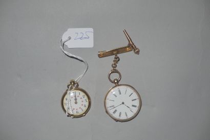 null Deux montres de col en or (pb. 48gr), dont une avec boîtier guilloché et gravé,...