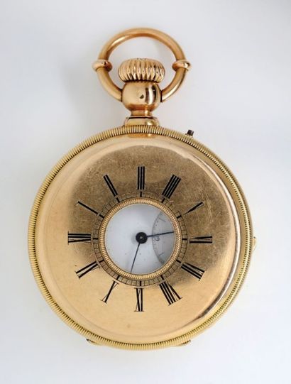 null Grande montre à ancre demi - savonnette en or signée 'Jules Huguenin Droz, Locle',...