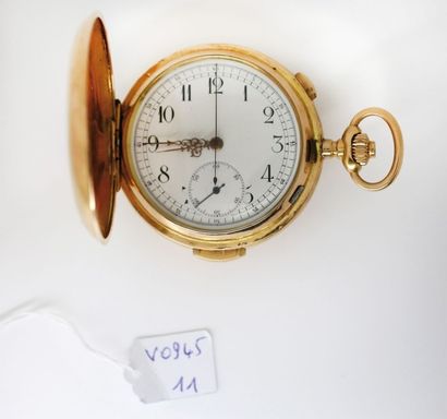 null Montre savonnette chronographe en or à répétition des quarts, vers 1900. Cadran...