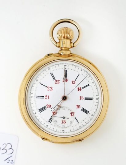 null Montre chronographe en or avec cadran à 24 heures, vers 1900. Cadran en émail...