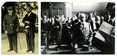 null Pétain. Deux photographies: en compagnie de Laval (1942), lors de son procès...