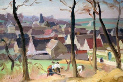 Jules-Emile ZINGG (1882-1942) Le ramassage des fagots près du village Huile sur panneau,...