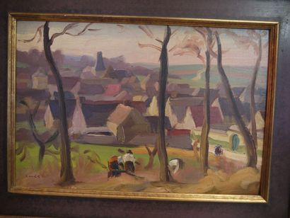 Jules-Emile ZINGG (1882-1942) Le ramassage des fagots près du village Huile sur panneau,...