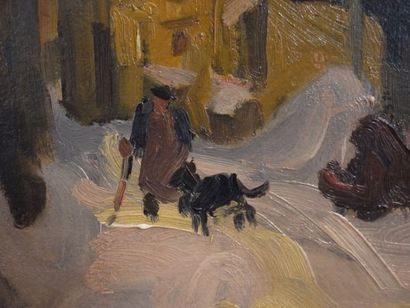 Jules-Emile ZINGG (1882-1942) Le village sous la neige Huile sur panneau, signé en...