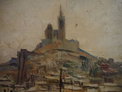 Charles REAL (XIXème-XXème siècle) Marseille sous la neige Huile sur toile, signée...