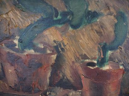 Harry BLOOMFIELD (1883-1941) Chat noir Huile sur toile. 34,5 x 36,5 cm (Restaurations)...