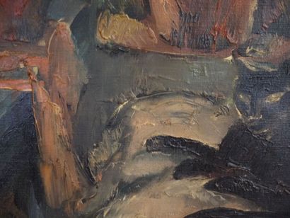 Harry BLOOMFIELD (1883-1941) Chat noir Huile sur toile. 34,5 x 36,5 cm (Restaurations)...