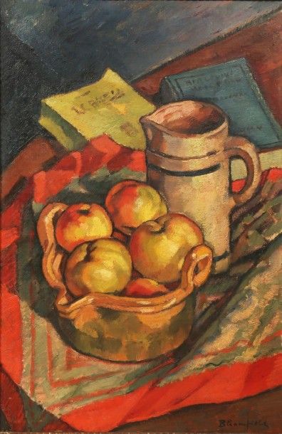 Harry BLOOMFIELD (1883-1941) Nature morte aux pommes et au pichet Huile sur toile,...