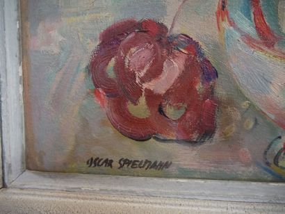 Oskar SPIELMANN (1901-c.1975) Bouquet de fleurs Huile sur carton, signé en bas à...