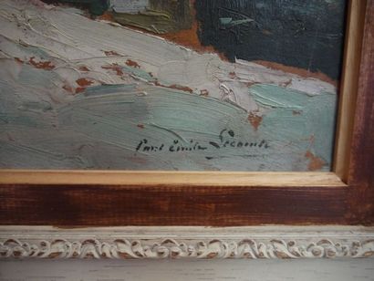 Paul-Emile LECOMTE Neige à Gattières Huile sur carton, signé en bas à droite 35 x...