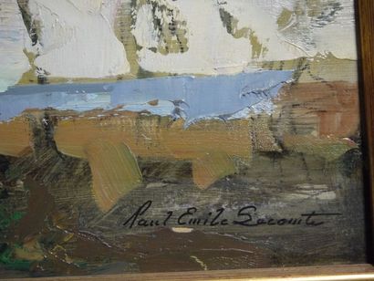 Paul-Emile LECOMTE Paysage moderne Huile sur panneau, signé en bas à droite 32,5...