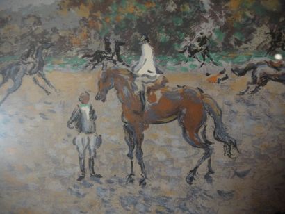 André HAMBOURG (1909 1999) L'entrainement des jockeys Lithographie, épreuve d'artiste...
