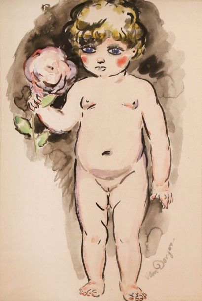 Kees VAN DONGEN (1877 1968) L'enfant à la rose Dessin préparatoire à l'affche du...