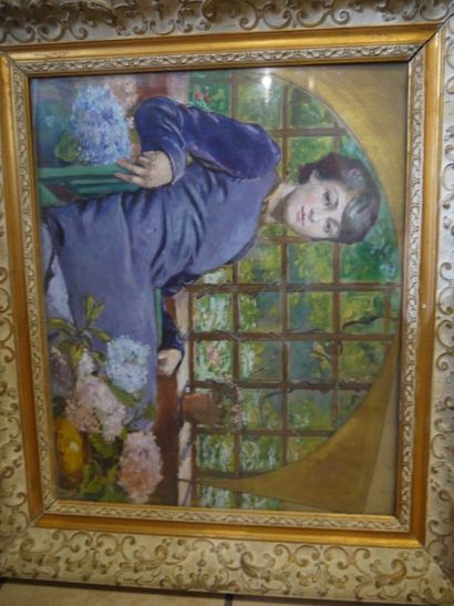 Félix BRES (XIXème-XXème siècle) Femme dans un intérieur Huile sur panneau, signé...