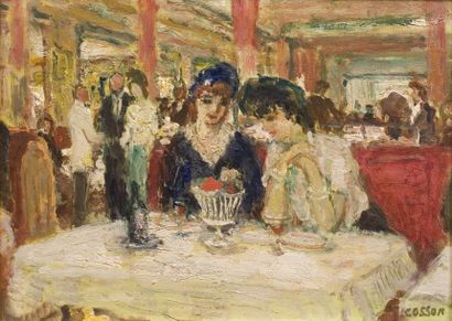 null Marcel COSSON (1878- 1956)
Jeunes femmes au restaurant
Huile sur panneau, signée...