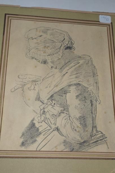 null La femme au fichu, dessin au crayon dans le goût du XVIIIe siècle,
28 x 33 ...