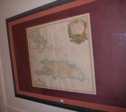 null Carte de l'île de Saint Domingue en couleurs, XVIIIe siècle, 49 x 53 cm