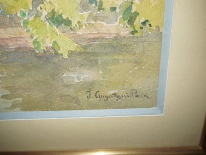 J. GUYOT GUILLAIN "Paysage de rivière dans le Doubs", aquarelle signée en bas à droite,...