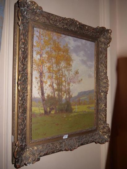 BOUDOT "Pâturage du Jura", huile sur toile, 41 x 31 cm (accidents)