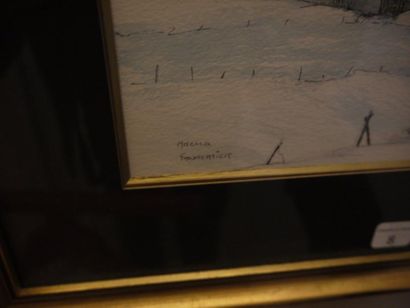 FOURCATIER "Granges sous la neige", Signé en bas à gauche, 18 x 28 cm