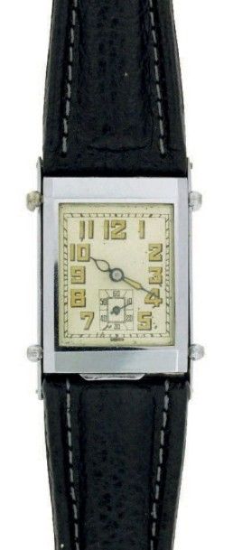 null Montre rectangulaire en acier signée 'Libela Watch C° Swiss', milieu des années...