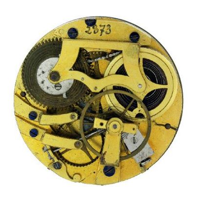 null Mouvement squelette d'une montre à verge, début du XIXe siècle. Cadran en émail...