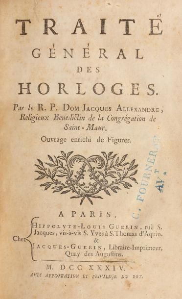 ALLEXANDRE, Jacques Traité general des horloges, 1734. Pl. basane marbrée de l'ép.,...