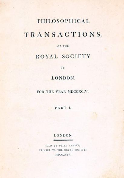 null PHILOSOPHICAL TRANSACTIONS of the Royal Society, 1794. Gr in-4°, demi ve au...