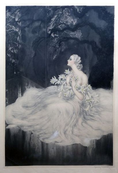 Louis ICART (1888-1950) Les lys, aquatinte, signé en bas, 80 x 54,5 cm