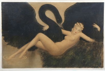 Louis ICART (1888-1950) Leda et le cygne, aquatinte, signé en bas, 54 x 82,5 cm