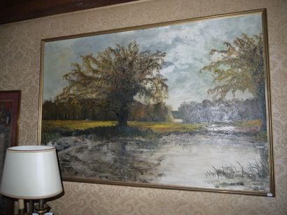 SAINT ALBAN L'étang aux canards, huile sur toile, signé en bas à droite, 145 x 95...
