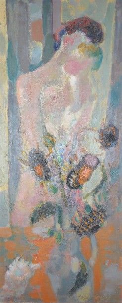 Jean JAYET Maternité, huile sur toile, 120 x 50,5 cm