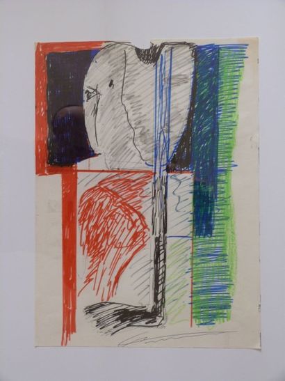 André Marius Théodore GAUTRONNEAU (1920 - 2008) Collage et dessin, feutres de couleurs,...