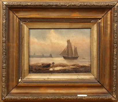 ÉCOLE ANGLAISE vers 1900 Marine Huile sur toile 15 x 20 cm