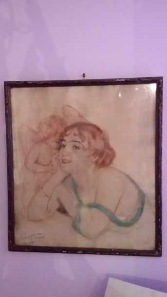 JANUS ZEWSKI Jantadensz, 1880-1967 Le conseil amoureux Sanguine et pastel sur papier....